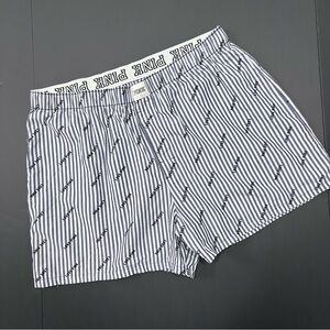 PINK Victoria’s Secret Blue Stripe Sleep Shorts Logo Waistband XL NWT